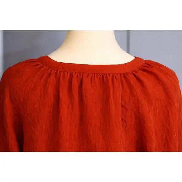 a.n.a Burnt Orange Crinkled Blouse NWT Size XL |Chic Office Boho Style Flowy Top - Picture 5 of 10